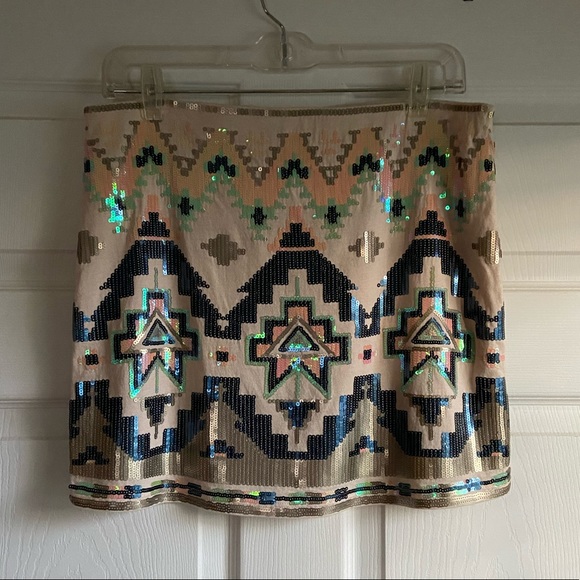 Express Sequin Aztec Mini Skirt M - Picture 3 of 5